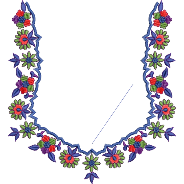 Blouse Design No :BH411/3 ,Small Butta , Flower Bunch - Full Sleeve, U Shape