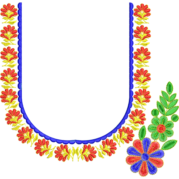Blouse Design No :MSM - 161 - Border with Butta, U Shape