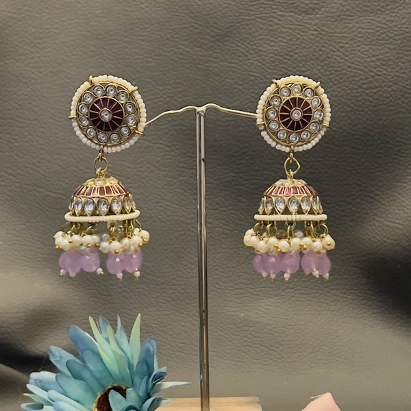 Traditional Kundan Jhumka - Pastel Pink, Extremely Durable| Affordable| Variety | Versatility| Safety, 65x25mm