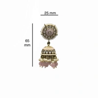 Traditional Kundan Jhumka - Pastel Pink, Extremely Durable| Affordable| Variety | Versatility| Safety, 65x25mm