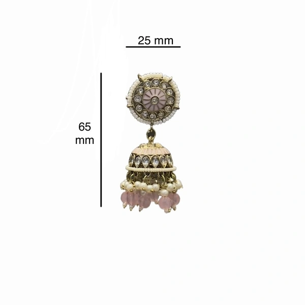 Traditional Kundan Jhumka - Pastel Pink, Extremely Durable| Affordable| Variety | Versatility| Safety, 65x25mm