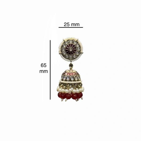 Traditional Kundan Jhumka - Maroon, Extremely Durable| Affordable| Variety | Versatility| Safety, 65x25mm