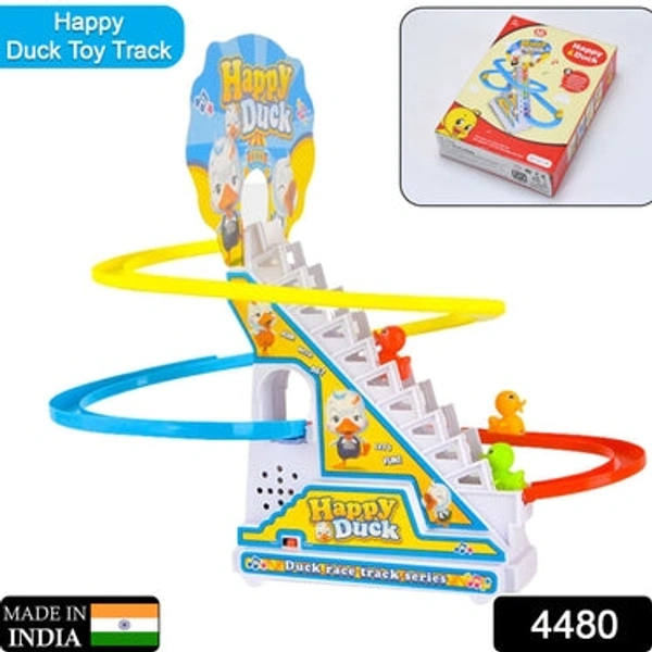 RSDD4480 HAPPY DUCK - DUCKS CLIMB STAIRS TOY ROLLER COASTER, ELECTRIC DUCK CHASING RACE TRACK SET, FUN DUCK STAIR CLIMBING TOY WITH FLASHING LIGHTS MUSIC AND 3 DUCKS, SMALL DUCKS CLIMBING TOYS