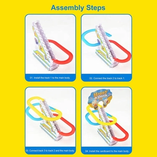 RSDD4480 HAPPY DUCK - DUCKS CLIMB STAIRS TOY ROLLER COASTER, ELECTRIC DUCK CHASING RACE TRACK SET, FUN DUCK STAIR CLIMBING TOY WITH FLASHING LIGHTS MUSIC AND 3 DUCKS, SMALL DUCKS CLIMBING TOYS