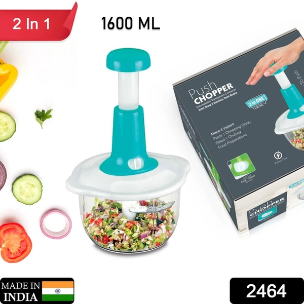 RSDD2464 Hand Press Fruits and Vegetable 2 in 1 Push Chopper for Kitchen, 3 Sharp Stainless Steel Blades (1600Ml)