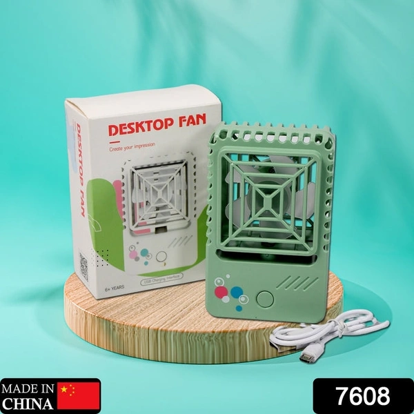 RSDD7608 MINI DESKTOP FAN RECHARGEABLE TABLE FAN HANDHELD FAN USB FAN DESK FAN COOLING FAN FOR HOME , OFFICE , CAR, & MULTI USE FAN (Battery Not Include)
