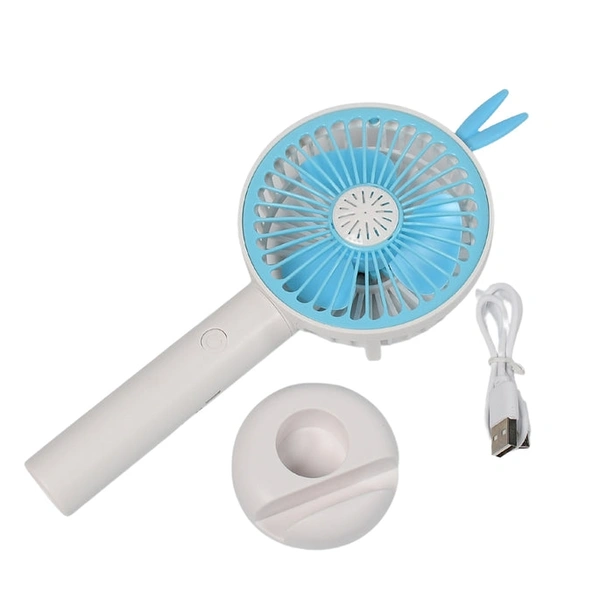 RSDD7606 MINI PORTABLE HAND FAN USB RECHARGEABLE FAN WITH LED LIGHT FAN FOR INDOOR AND OUTDOOR USE BY WOMEN AND MEN TABLE STANDING STAND INCLUDED