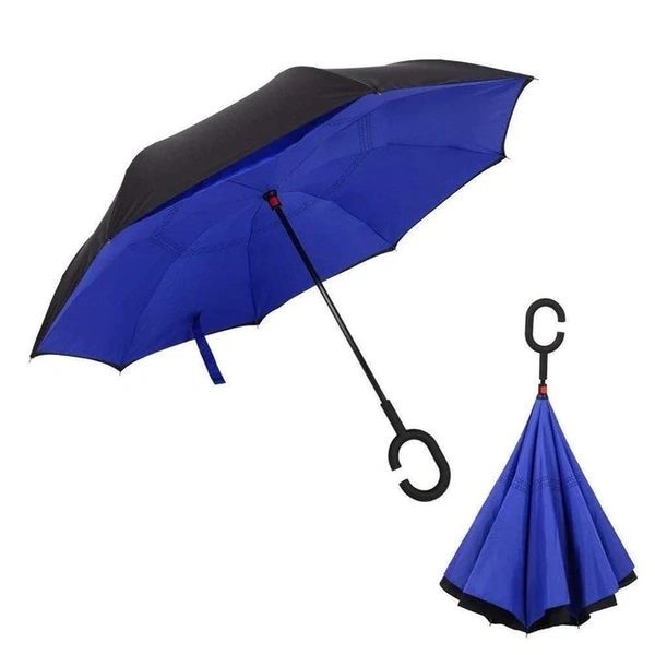 RSDD6211 PLAIN DESIGN WINDPROOF UPSIDE DOWN REVERSE UMBRELLA WITH C-SHAPED HANDLE