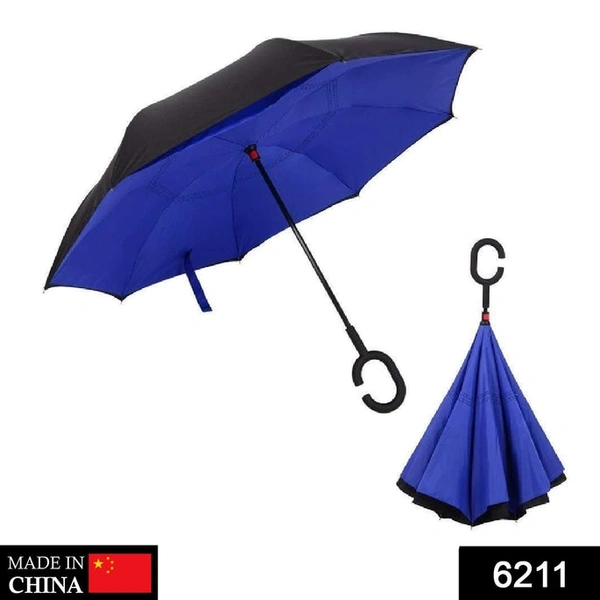 RSDD6211 PLAIN DESIGN WINDPROOF UPSIDE DOWN REVERSE UMBRELLA WITH C-SHAPED HANDLE