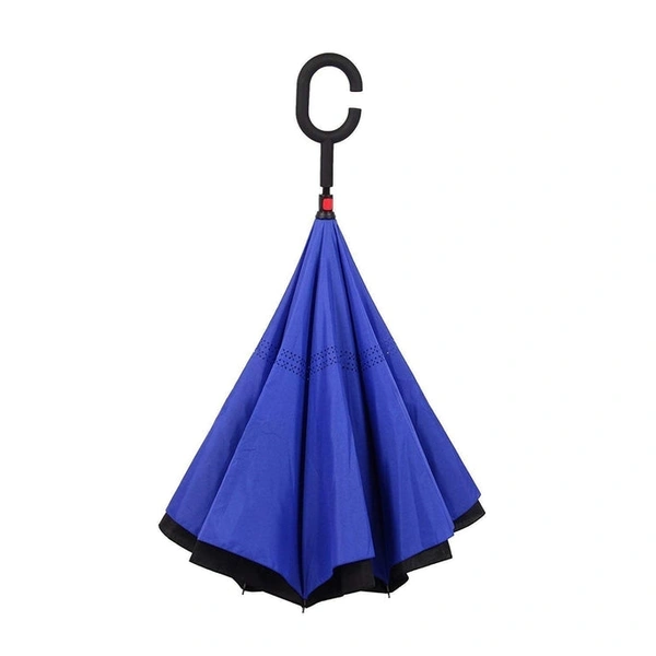 RSDD6211 PLAIN DESIGN WINDPROOF UPSIDE DOWN REVERSE UMBRELLA WITH C-SHAPED HANDLE