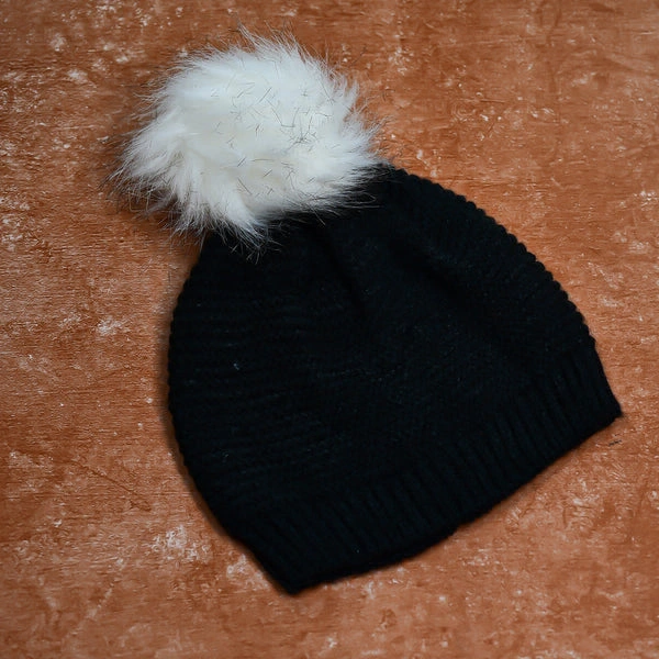 RSDD6342 Men's and Women's Skull Slouchy Winter Woolen Knitted Black Inside Fur Beanie Cap