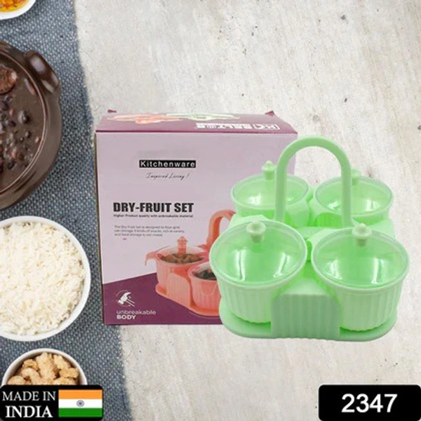 RSDD2347 Multipurpose Jar Dryfruit Set, Candy, Chocolate, Snacks Storage Jar, Masala Jar for Home and Kitchen Airtight Dry Fruit Plastic Storage Container Tray Set With Lid & 4 Serving Jar Container for Sweets,Chips,Cookies|(4 Pc Set)