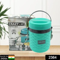 RSDD2364 Double Wall Insulated Stainless Steel Tiffin 4 Compartment Lunch Box with Handle Stackable Stainless Steel Lunch Box | BPA Free | Leakproof/Dabba for Office, Home, Shool, HOT Outer Plastic Tiffin Box Set (1 Pc 4 compartment)