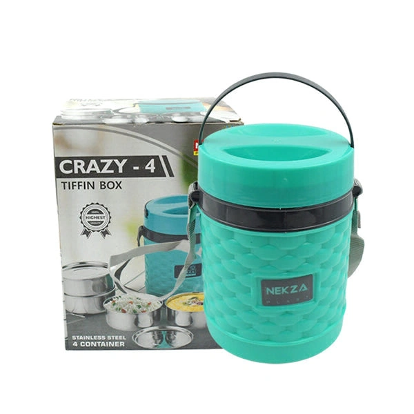 RSDD2364 Double Wall Insulated Stainless Steel Tiffin 4 Compartment Lunch Box with Handle Stackable Stainless Steel Lunch Box | BPA Free | Leakproof/Dabba for Office, Home, Shool, HOT Outer Plastic Tiffin Box Set (1 Pc 4 compartment)