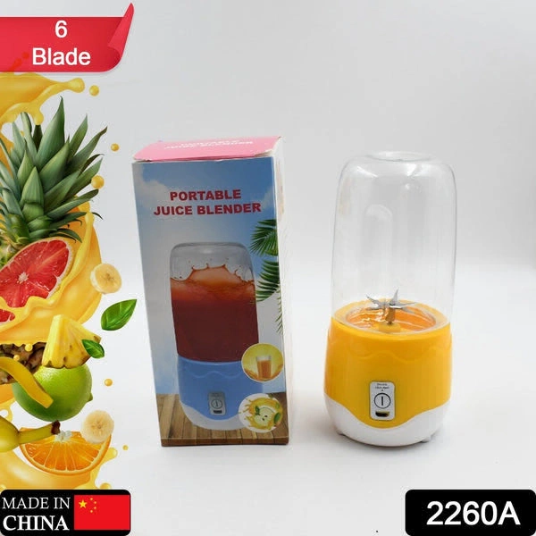 RSDD2260A Portable Electric USB Juice Maker 6 blade Blender Grinder Mixer Personal Size, USB Rechargeable Mini Juicer for Smoothies and Shakes with Juicer Cup - 400ml