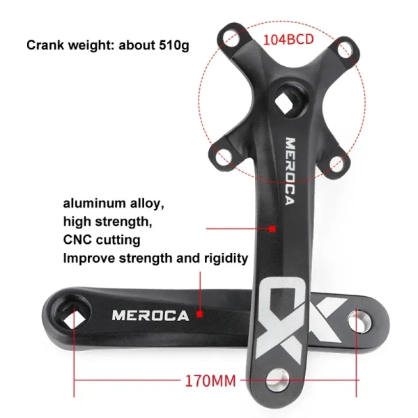 MEROCA Bicycle Crankset Chainwheel 104BCD MTB Bike Crank Aluminum Alloy with Bottom 170mm