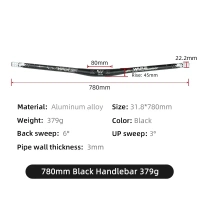 Wake Bicycle Handlebar Bicycle Riser Bar 720mm 780mm Downhill Handlebar Horizontal