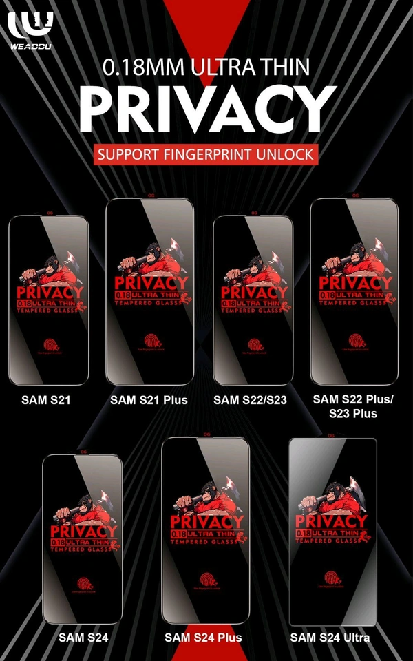 0.18MM Privacy Tempered Glass 100% Finger Working - Sam S23+