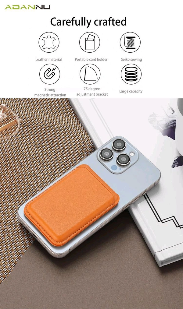 IPhone Leather Magsafe Card Holder Wallet & Mobile Stand - Black, Magsafe Card Holder