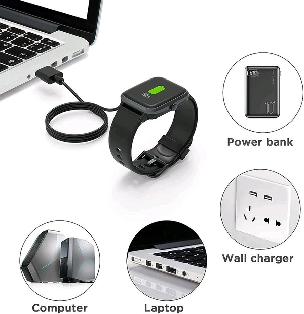 4 Pin Smart Watch Charger Cable - Black
