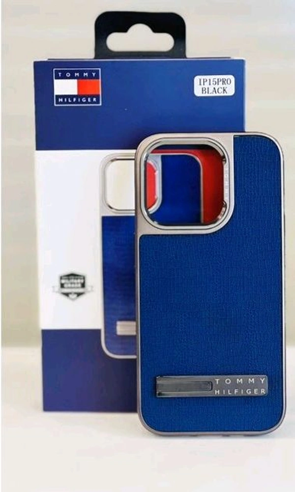 TOMMY HILFIGER Leather Original Case with Cloth And Stand with Logo Metal Case OG Goods - iPhone 15 Pro Max