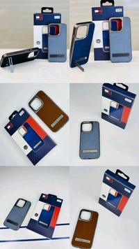 TOMMY HILFIGER Leather Original Case with Cloth And Stand with Logo Metal Case OG Goods - iPhone 15 Pro Max