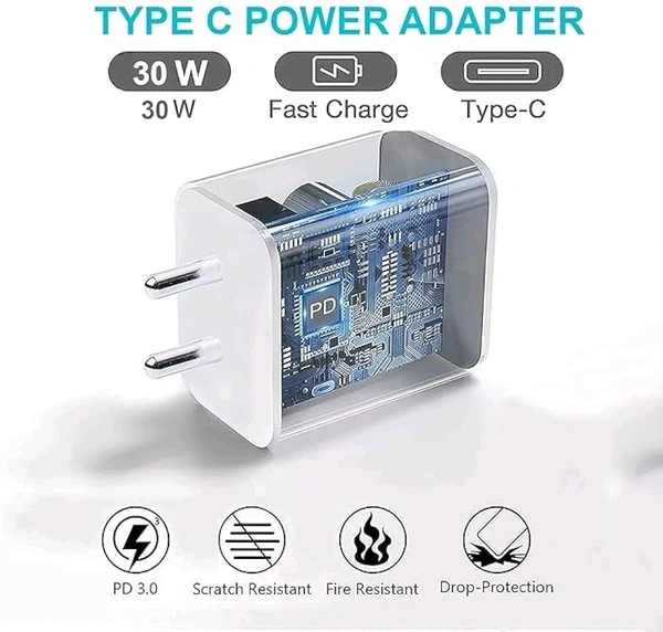 Google 30W USB-C Charger + Cable 5A Fast Charger - White, 30W