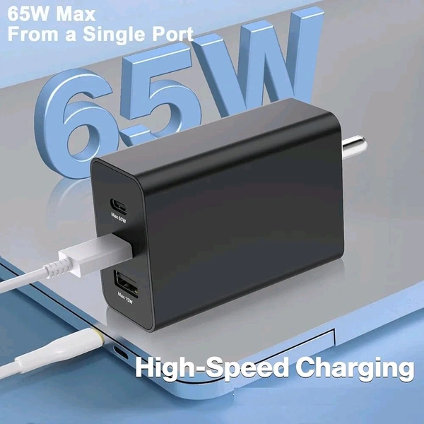 Samsung 65W PD Power Adapter Trio USB-C X 2 Port, USB-A Port, 3 Port - Black, Sam 65W PD