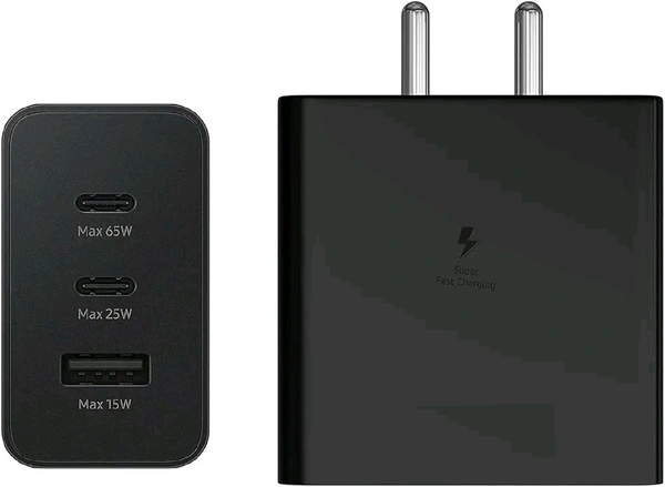 Samsung 65W PD Power Adapter Trio USB-C X 2 Port, USB-A Port, 3 Port - Black, Sam 65W PD