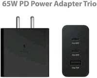 Samsung 65W PD Power Adapter Trio USB-C X 2 Port, USB-A Port, 3 Port - Black, Sam 65W PD