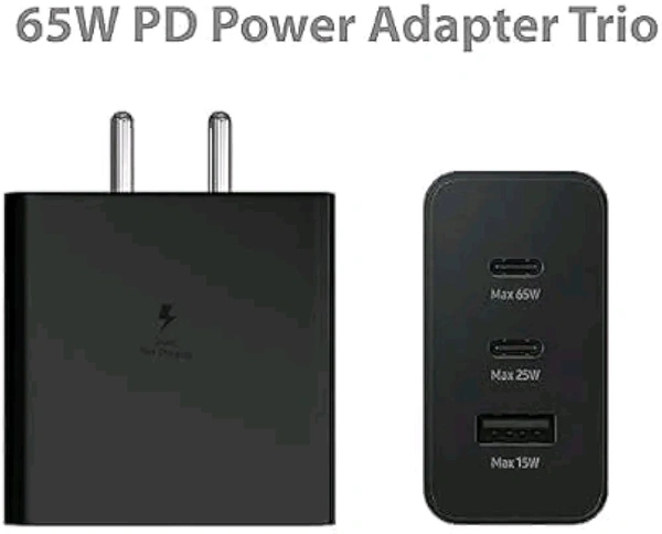 Samsung 65W PD Power Adapter Trio USB-C X 2 Port, USB-A Port, 3 Port - Black, Sam 65W PD