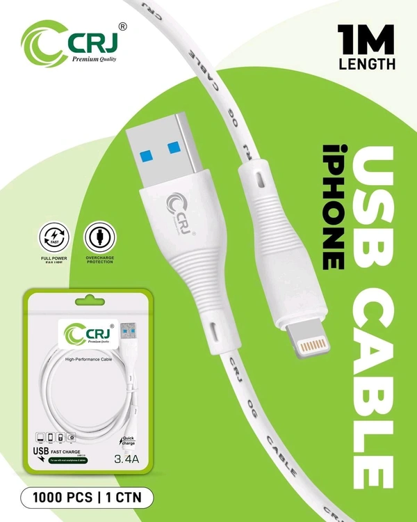 CRJ USB to Lightning Cable Imported Quality - White, CRJ IPhone Cable
