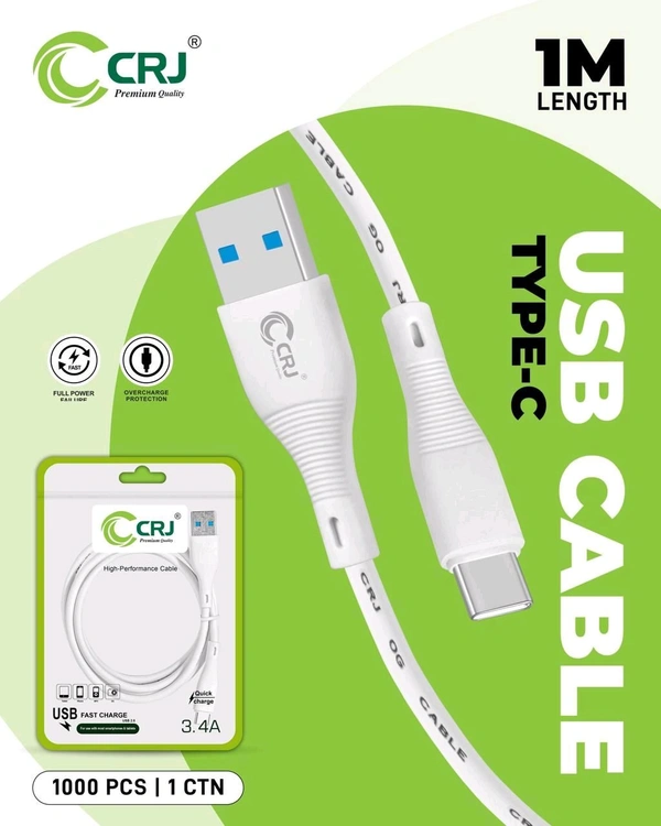 CRJ USB to Type-C Cable Imported Quality - White, CRJ Type-C Cable
