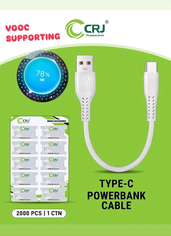 CRJ USB to Type-C Power Bank Cable Imported Quality - White, CRJ Type-C PB Cable