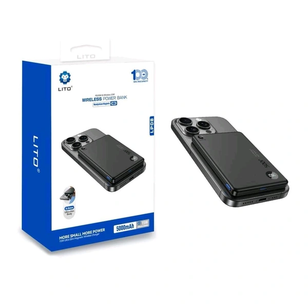 Lito Wireless DisplayNew Arrived - LP08Magnetic Power Bank10000mah/5000mah ✅HD digital display battery screen✅Ultra- thin size ✅Fast charging - Black, Lito LP08  _ 5000mAh