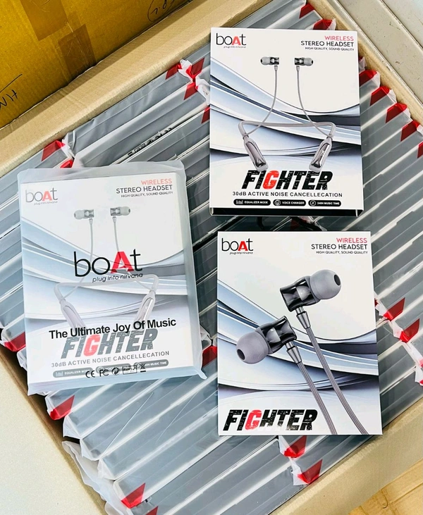 Boat (FIGHTER) Magnetic 🧲 On off+ENC+All Shiny Double Box 350 mah big Battery 🔋  - Boat Fighter Neckband
