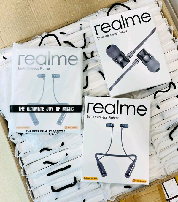 Realme (FIGHTER) Magnetic 🧲 On off+ENC+All Shiny Double Box 350 mah big Battery 🔋  - Realme Fighter Neckband