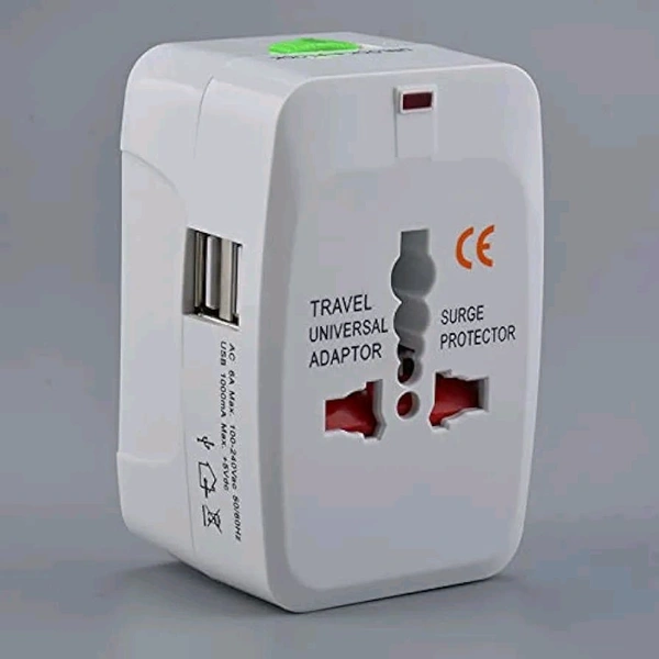 Universal Travel Adaptor With 1000mA USB - White, USB UNIVERSAL ADAPTER