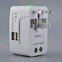 Universal Travel Adaptor With 1000mA USB - White, USB UNIVERSAL ADAPTER