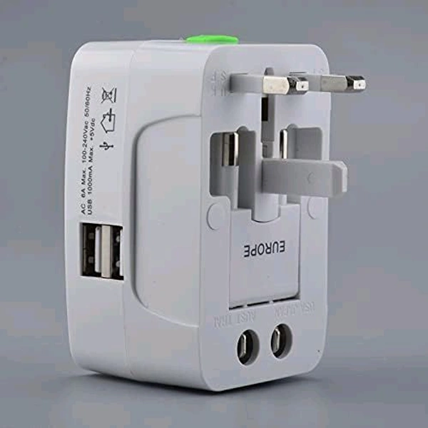 Universal Travel Adaptor With 1000mA USB - White, USB UNIVERSAL ADAPTER