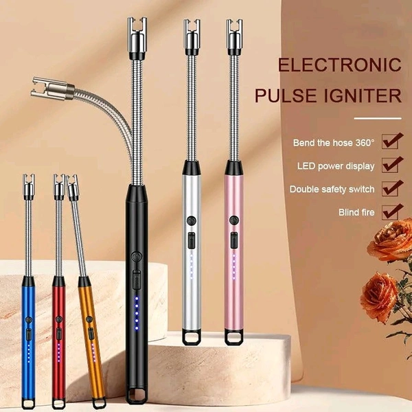 Stainless Steel Electric Rechargeable Gas Lighter USB Lighter 360 Deg Flexible Neck Arc Lighter  - Electrical Lighter