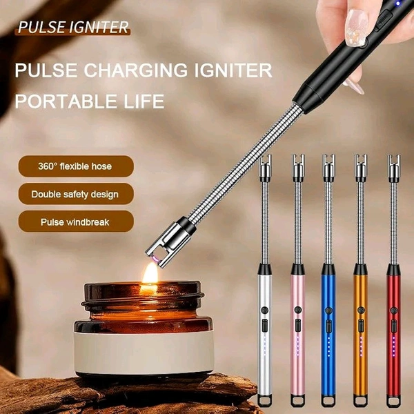 Stainless Steel Electric Rechargeable Gas Lighter USB Lighter 360 Deg Flexible Neck Arc Lighter  - Electrical Lighter