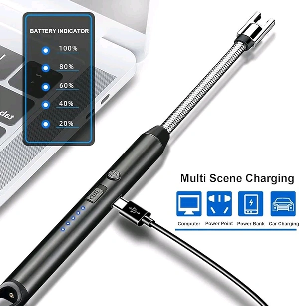 Stainless Steel Electric Rechargeable Gas Lighter USB Lighter 360 Deg Flexible Neck Arc Lighter  - Electrical Lighter