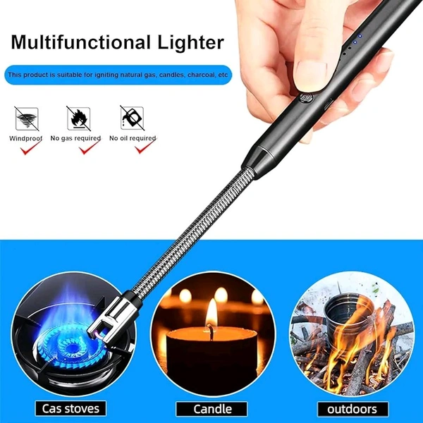 Stainless Steel Electric Rechargeable Gas Lighter USB Lighter 360 Deg Flexible Neck Arc Lighter  - Electrical Lighter