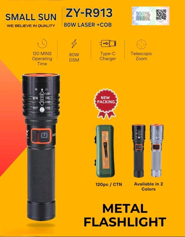 Small Sun Metal 80W Flash Light Type-C Charger - Small Sun ZY-R913 Metal Touch