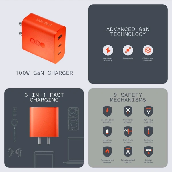 CMF By NOTHING  CMF by Nothing Power 100W Gen Fast Charger OG Quality  - Red Orange, CMF 100W