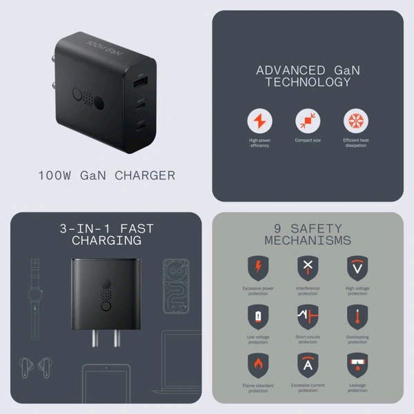 CMF By NOTHING  CMF by Nothing Power 100W Gen Fast Charger OG Quality  - Black, CMF 100W