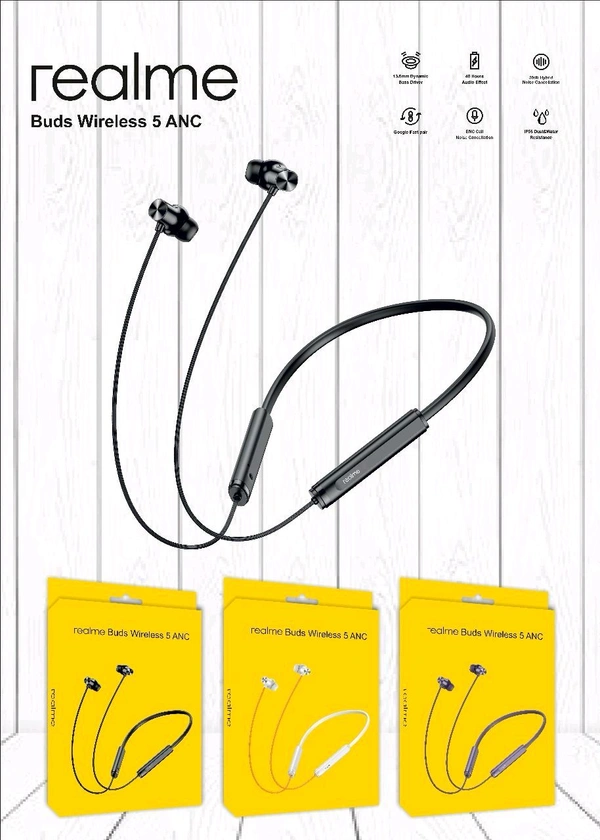 Realme Buds 5 ANC Magnetic 🧲 ON-OFF Neckband Premium Quality - Black, Realme Buds 5 ANC Neckband