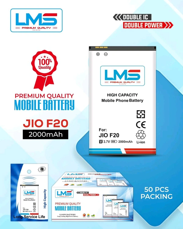 LMS Jio F20 2000mAh 3.7V Dual IC Mobile Battery - LMS - JIO F20
