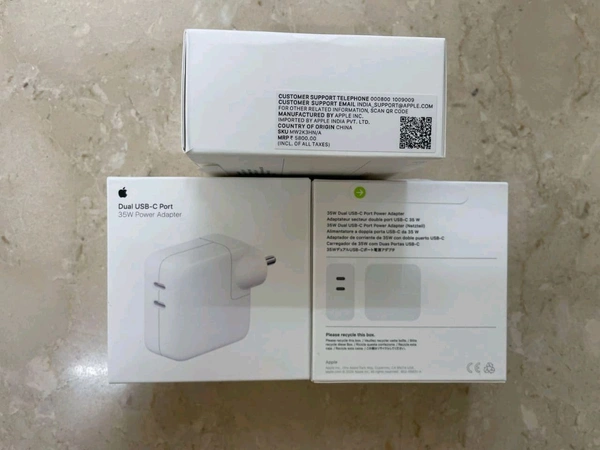 Apple 35W Dual USB-C Port Power Adapter Original  - White, Apple 35W Original